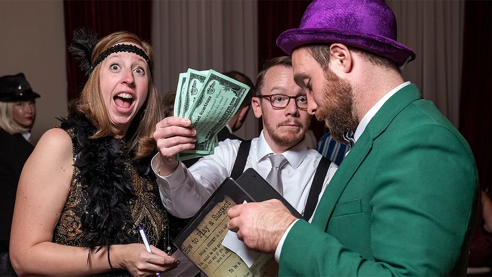 Guests enjoying a Boston murder mystery party